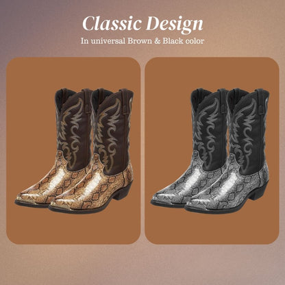 Frank | Embroidered Snakeskin Style Western Boots
