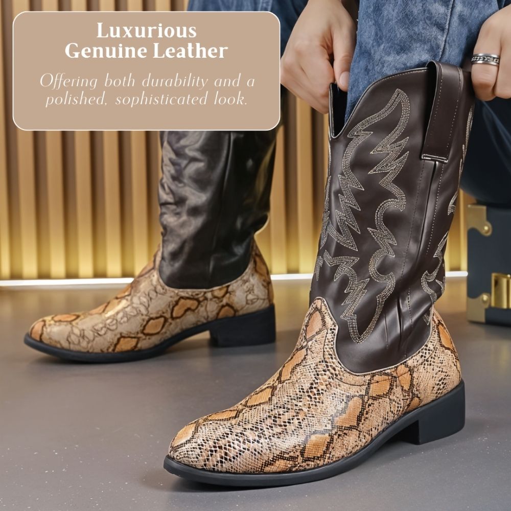 Frank | Embroidered Snakeskin Style Western Boots